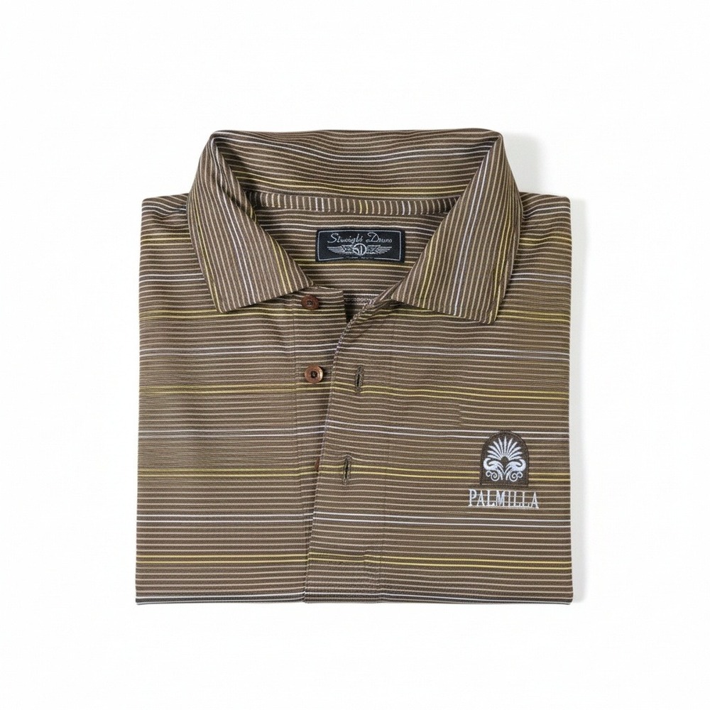 Straight Down Mens Palmilla Golf Polo Shirt Brown Stripe Short Sleeve XL - Picture 6 of 6